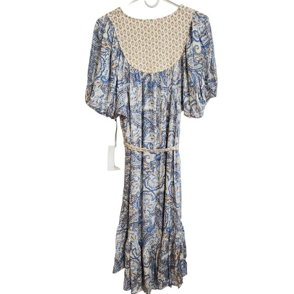 NWT Lucky Brand Blue Paisley Puff Sleeved Bohemian Midi Dress Size M - Picture 4 of 16